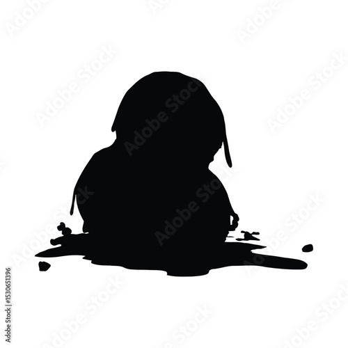 Chocolate ice cream scoops silhouette isolated on white background