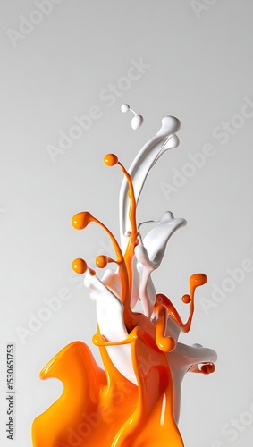 Dynamic Orange and White Liquid Splashes Abstract Paint Burst