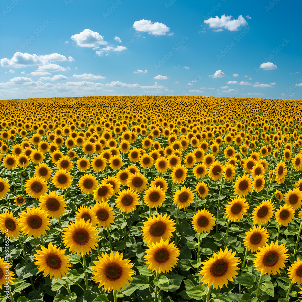 Fototapeta premium Vibrant Sunflower Field Under a Sunny Sky: A Stunning Natural Landscape