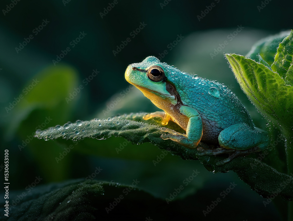 Obraz premium A small froglet climbing on a leaf or pond edge