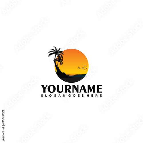 creative logo of sunset on the beach