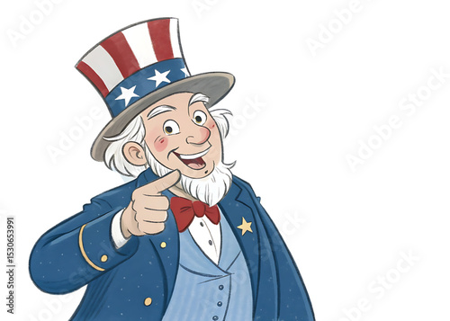 Smiling uncle sam cartoon character pointing