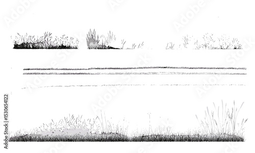 Edging turf line, grass section cad set, isolated on white, elevation view, minimal banner concept, vector illustration, architectural garden element, cutout, landscaping background.