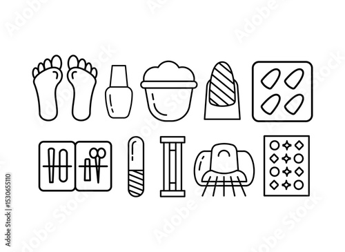 Vector set of nail salon icon illustration including manicure pedicure beauty accessories for salon branding and online platforms