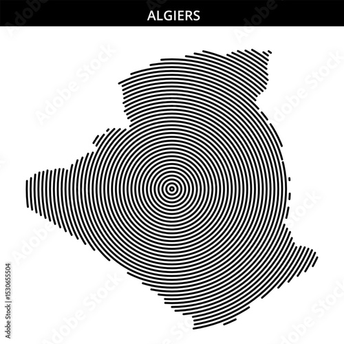 Artistic representation of Algiers with circular patterns