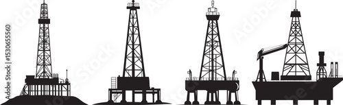 Oil Rig icon set isolated on transparent background