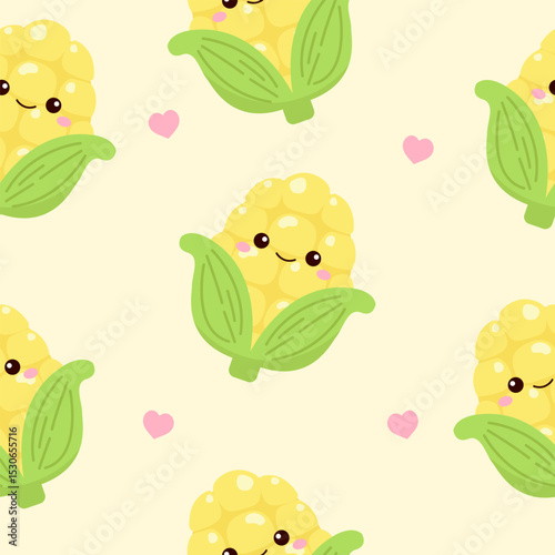 Cute happy corn seamless pattern background