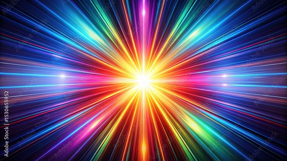 Obraz premium Vibrant colourful rays emanate from a central point on an abstract dark background