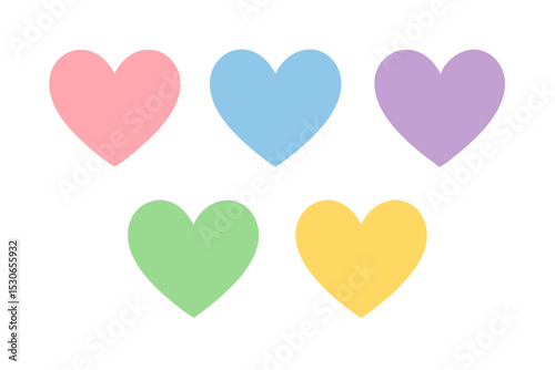 Cœurs vectoriels de différentes couleurs pastel — cœur rose, cœur bleu, cœur violet, cœur vert, cœur jaune pour des designs élégants sur fond transparent PNG

