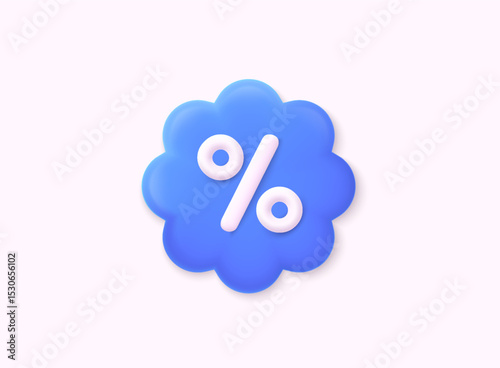 Label with percent and discount. App icon. 3D Web Vector Illustrations.
