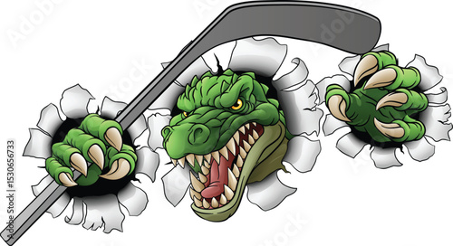 A crocodile, dinosaur or alligator lizard hockey sports mascot