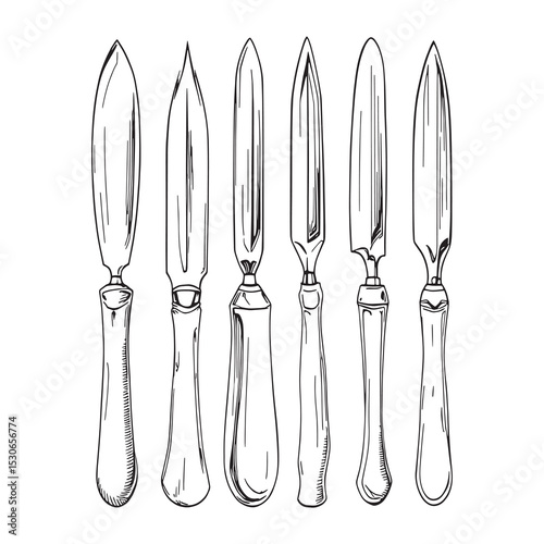 vintage bone chisel hand tool line art vector graphic