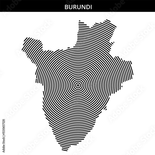 Unique circular pattern map of Burundi showcased in black and white