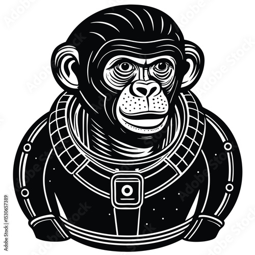 Detailed line drawing of a chimpanzee in realistic style