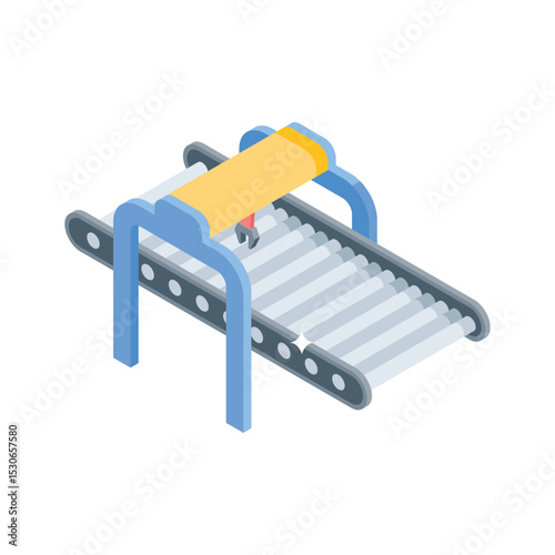Easy to edit isometric icon of conveyor belt machinery