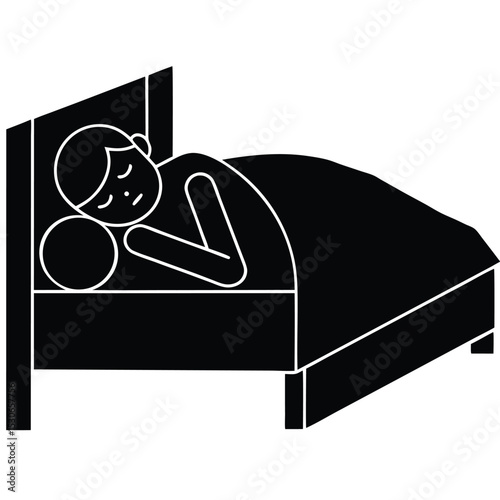 Minimalist line art illustration of a person sleeping in bed