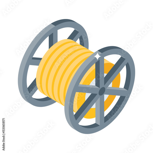 Visually engaging isometric icon of rolled wire reel