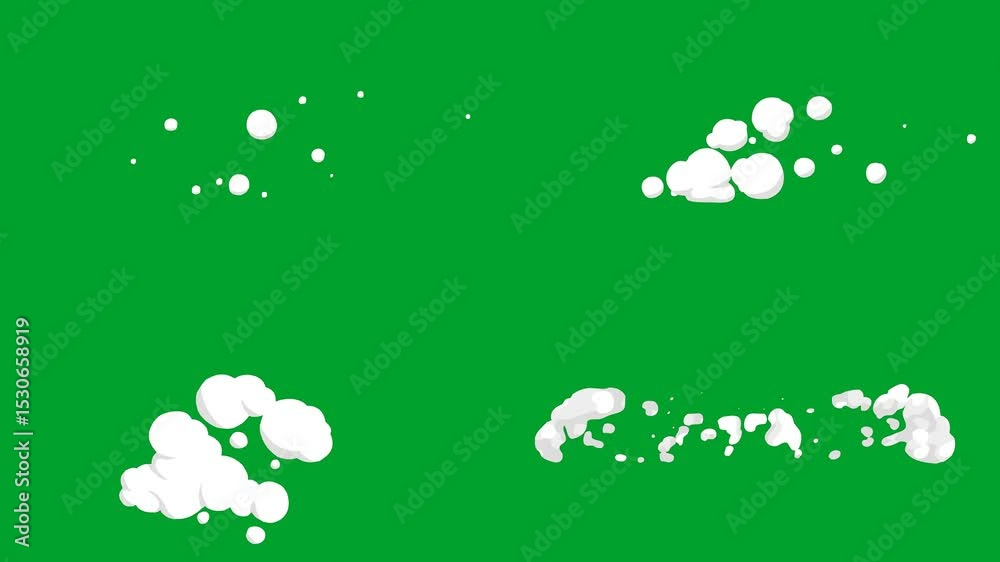 smoke blast cartoon 2d green screen clouds on it  background bubbles floating circles the sky is animated chromakey background gesture movement design creative frame backgrounds illustration