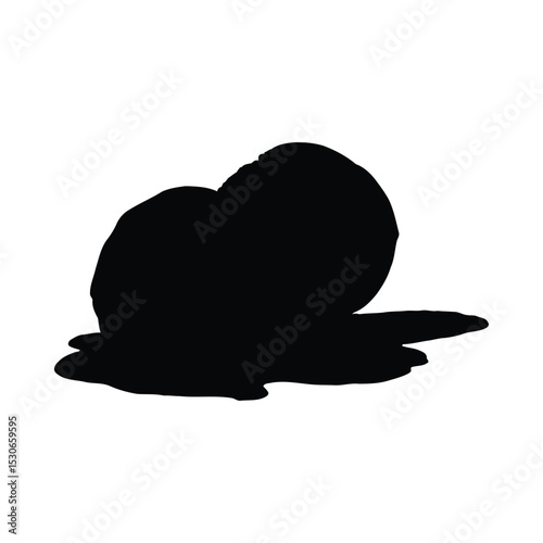 Two scoops chocolate ice cream silhouette drizzled with syrup isolated on white background