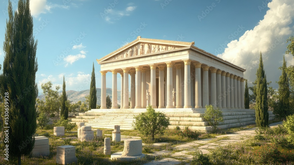 Fototapeta premium Ancient Greek Temple Restoration: A Digital Reconstruction of Classical Architecture