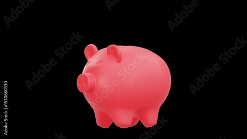 3D Animated of Savings and Investment Piggy Bank Icon, 4K Animation, Alpha Channel