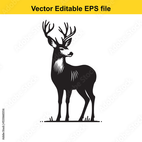 Majestic Mule Deer Silhouette: A Vector Illustration