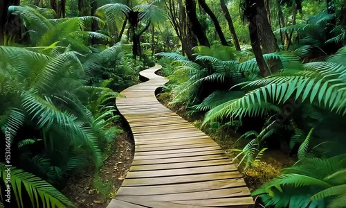 Serene Winding Path Through Lush Tropical Rainforest