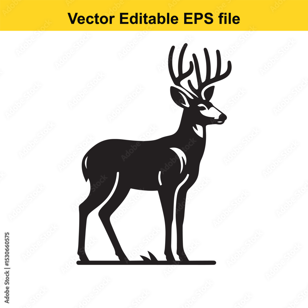 Fototapeta premium Majestic Mule Deer Silhouette in Vector Editable EPS file format