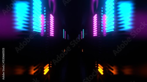 Pink Blue and Orange Endless Tunnel with Neon Equalizer Background VJ Loop in 4K