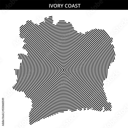Map of Ivory Coast with concentric spiral pattern
