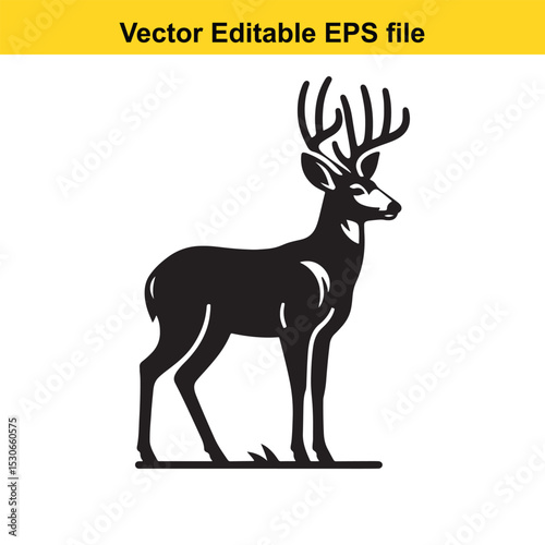 Majestic Mule Deer Silhouette in Vector Editable EPS file format