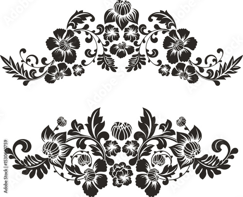 Floral vector ornaments luxury set in traditional Chinese style. Exquisite romantic arabesque designs for page decorations, headers, wedding decors, invitations, greeting cards, embroidery, textile.