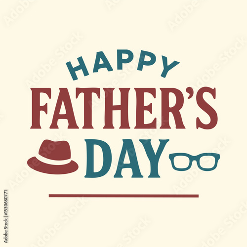 Retro Father's Day design with fedora hat and eyeglasses icons for greeting cards, posters, wall art, social media banners, promotional materials and celebration merchandise