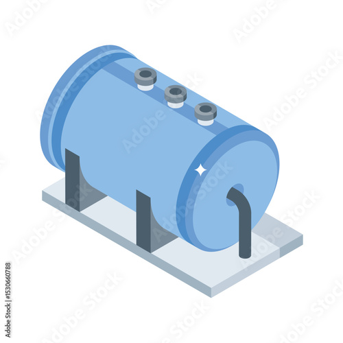 A trendy isometric icon of filled water reservoir