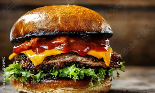 Juicy BBQ Burger with Melted Cheese and Crispy Lettuce