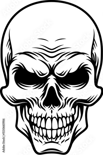 A skull design in a vintage retro woodcut style