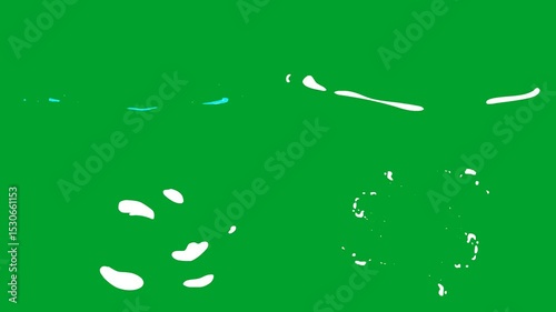 A green background with white clouds in the sky  water is blue rabbit and bird splash of paint on an image green screen animated chromakey background frame composition movement figure