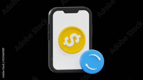 3D Animated of Recurring Payment and Subscription Icon, 4K Animation, Alpha Channel