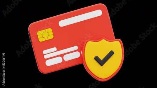 3D Secure Payment with Credit Card and Shield Icon, 4K Animation, Alpha Channel