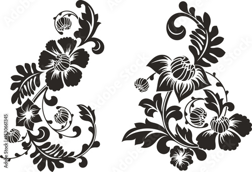 Floral vector ornaments luxury set in traditional Chinese style. Exquisite romantic arabesque designs for page decorations, headers, wedding decors, invitations, greeting cards, embroidery, textile.