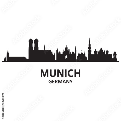 Munich skyline horizontal banner. Munich, Germany. Vector template for your design. Vector black silhouette. with white background