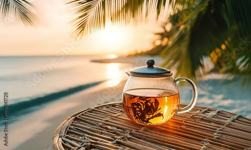 Serene Sunset Tea Beach Relaxation and Tropical Tranquility