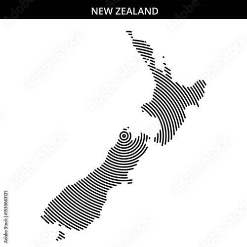 Artistic outline of New Zealand in concentric lines