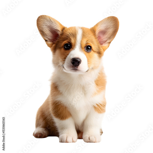 Adorable corgi dog puppy sitting isolated on white background simple view colorful portrait white photo simple bright photo background bright scene picture scene clean simple clear stock colorful simp