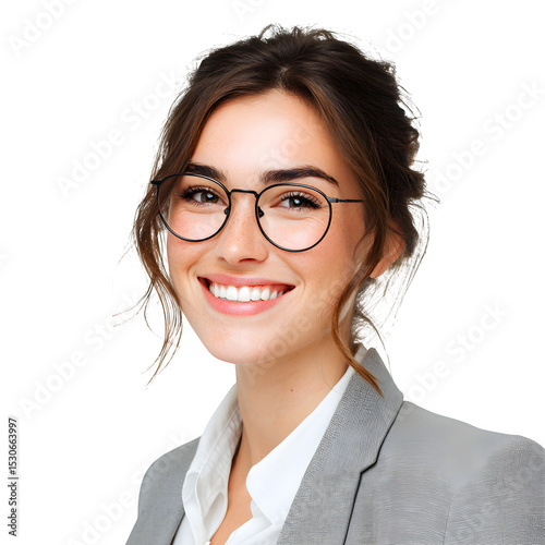 Smiling young businesswoman wearing glasses isolated on white background photo high simple isolated clean stock isolated scene photo concept stock background isolated photo scene concept detailed simp