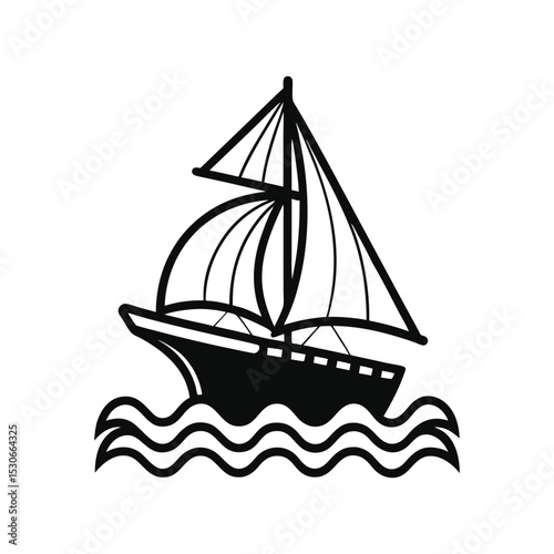 Sailboat Illustration – Sea Waves and Sailing Vessel