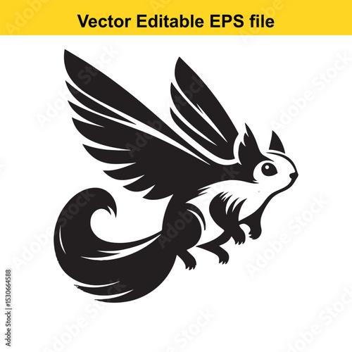 Flying Squirrel Silhouette: A Vector Graphic of a Cute, Winged Squirrel in Flight