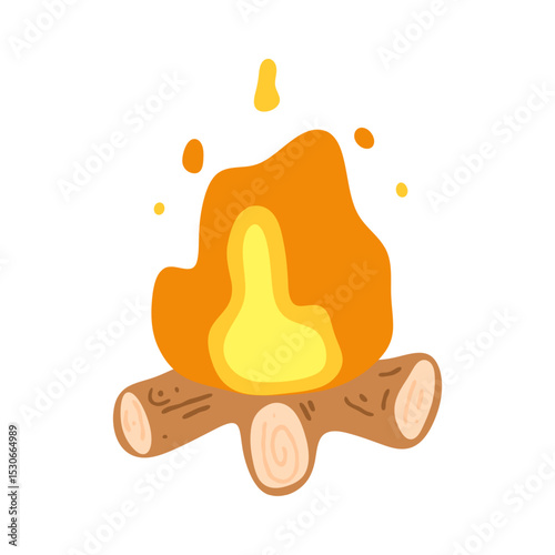 Cartoon Campfire Flame Illustration. Cute cartoon campfire with burning logs and flying sparks. Flat style, warm colors, isolated on white background.
