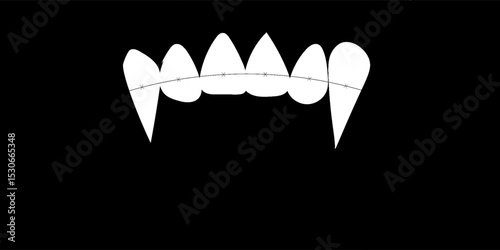 Vampire teeth vector isolated on black background.