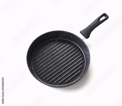 Black Non Stick Grill Pan with Black Handle Isolated on White Background